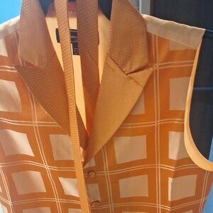 Mens Orange Checkered Vest with Satin Trim